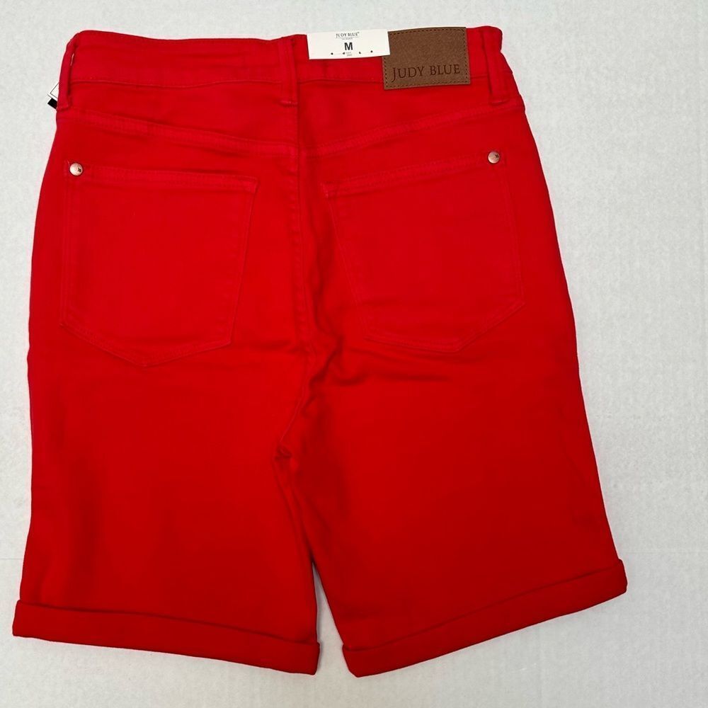 Judy Blue NWT Tummy Control Red Bermuda Denim Jean Shorts Style #150279 Medium - Picture 6 of 6